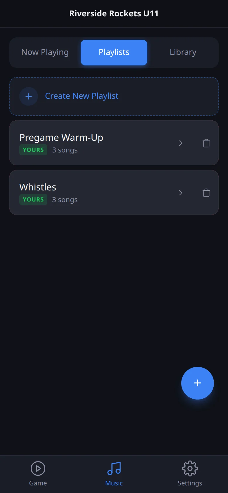 Rink Rocks screen: Create a playlist